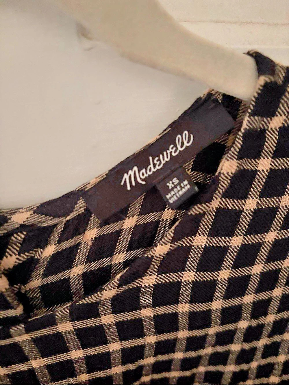 Madewell Plaid Peplum Blouse in Black & Tan Size XS - Picture 3 of 3